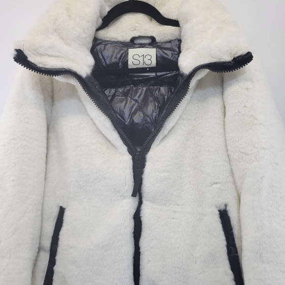 S13 Madison Cream Faux Fur Quilted Puffer Coat Women's XL - Picture 5 of 16